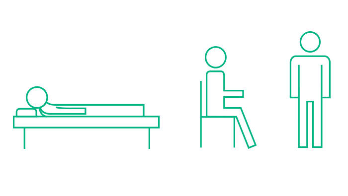 Ikony pacjentów z hydrocefalią leżących, siedzących i stojących
