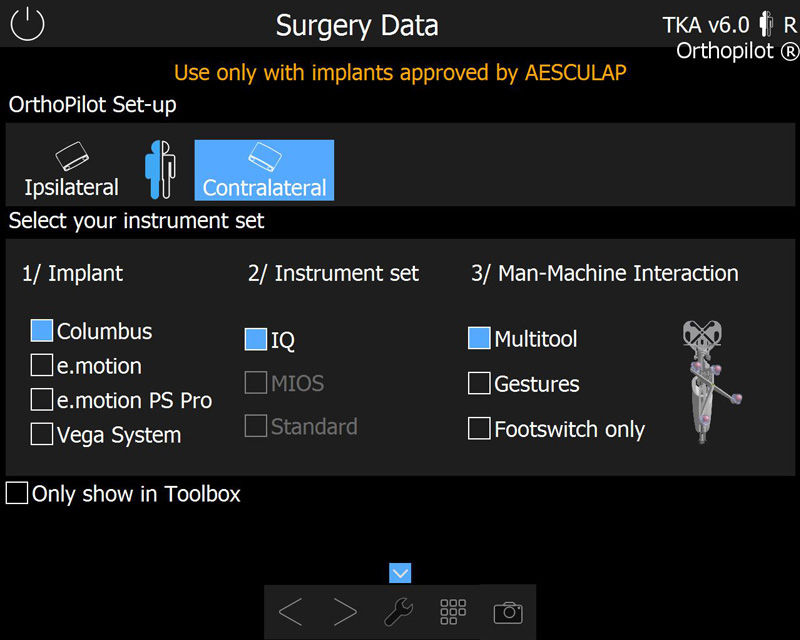Zrzut ekranu oprogramowania OrthoPilot® TKA - dane operacyjne