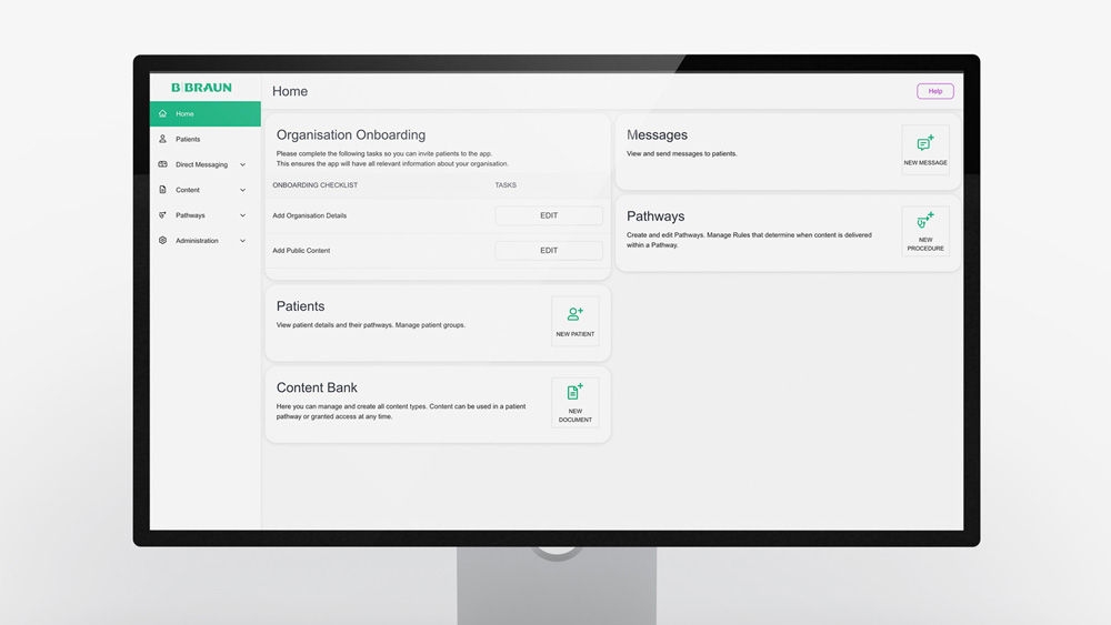 Ekran komputera wyświetlający interfejs pulpitu aplikacji pacjenta