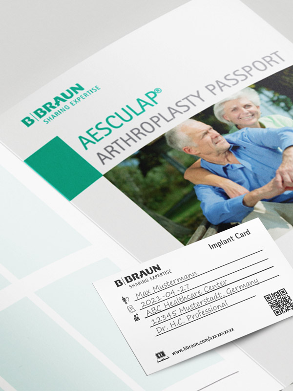 Karta endoprotezy stawu dla sztucznych implantów Aesculap